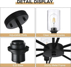 8-Light Modern Black Chandelier with Clear Glass Shades, E26 Base Farmhouse Pendant Light Fixture, Adjustable Swivel Heads Ceiling Lighting, Industrial Chandelier for Dining Room Kitchen Hallway