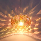 Amber Glass Pendant Lighting, 11" Hammered Lampshade Hanging Lamp, 1-Light Brass Gold Chandelier for Dining Living Room Kitchen Island