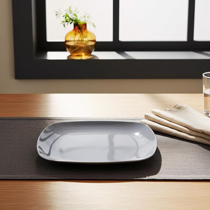 TP 10.5" Melamine Square Dinner Plates, 6-piece Plate Set Unbreakable Serving Dishes for Indoors and Outdoors, Unbreakable Dinner Service for 6, Gray