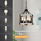 4-Light Farmhouse Chandelier, 12.5 Inch Rustic Black and Vintage Wood Finish Chandeliers for Dining Room Light Fixture, Adjustable Height Hanging Light for Kitchen Island, Entryway, Indoor