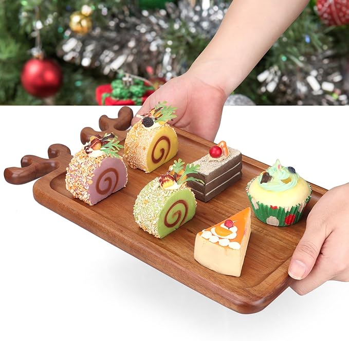 Decor Christmas Appetizer Platter for Xmas Charcuterie Board Wood Tray Kitchen Xmas Decoration Wooden Cheese Board Serving Dish Dessert Plate Reindeer Cookie Platters Gift