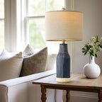 23.75" Modern Blue Ceramic Table Lamp Set of 2 for Living Room, Farmhouse Bedside Nightstand Lamp for Bedroom Home Office Dorm