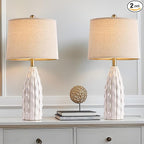 23.75-inch Ceramic Table Lamps Set of 2 for Living Room, Bedside Lamp for Bedroom and Farmhouse Nightstands or End Tables