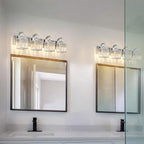 Modern Bathroom Vanity Light, 4-Light Nickel Bathroom Lighting Fixtures Over Mirror, 28.4" Crystal Wall Light Sconce for Bathroom/Bedroom/Vanity, Includes LED Bulbs, Easy Installation