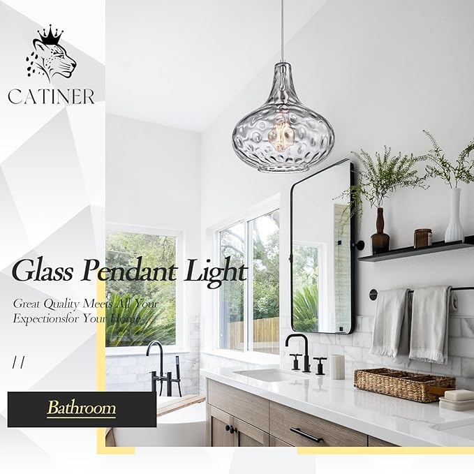 11" Smoked Hammered Glass Pendant Light – Blown Glass Ceiling Fixture with Brushed Nickel Finish, Modern Industrial Lighting for Kitchen Island, Dining Room, Hallway, Living Room