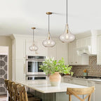 Handcrafted 11-Inch Mid-Century Modern Brass Gold Pendant Light with Seeded Glass Shade - Elegant Dining Room Pendant Light