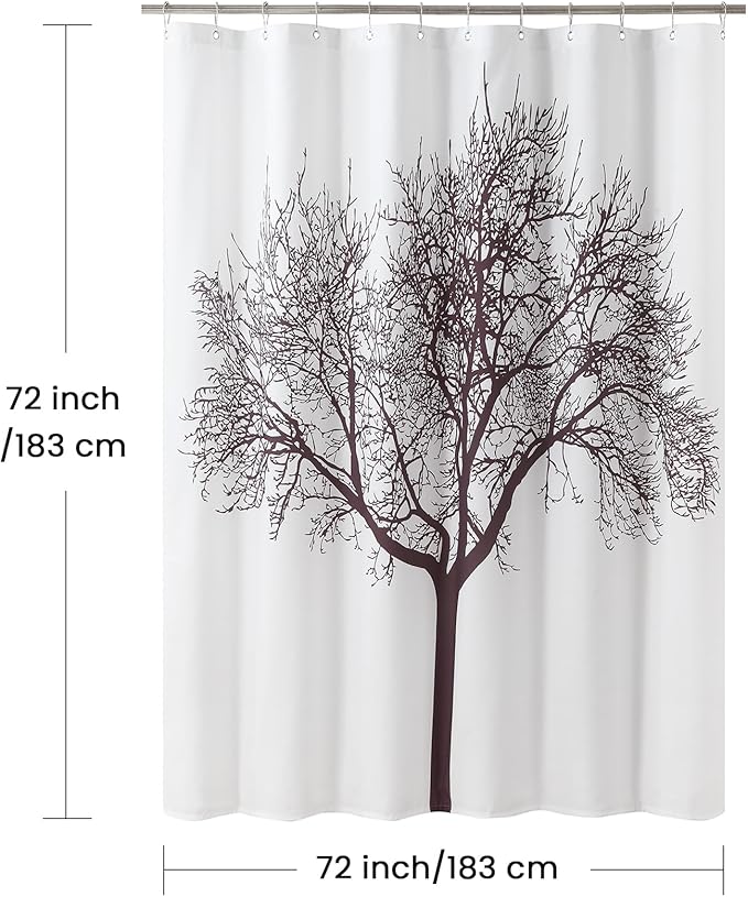 Fabric Shower Curtain, Reddish Brown Tree Plant Shower Curtains for Bathroom, Modern Decorative Bathroom Curtains, 72" W x 72" H