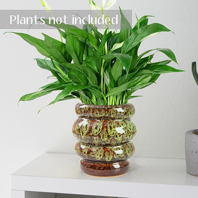 Ceramic 5 inch Plant Pot - Planter for Indoor Plants with Drainage Hole, Flower Pots for Orchid, Succulent,Outdoor Plants, Modern Glaze Planters for Home Office Decor Gift