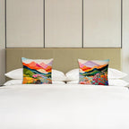 JINYO Abstract Mountain Pillow Covers 18x18 Set of 2, Abstract Mountain Floral Pillow Cases Watercolor Landscape Decorative for Home Bedroom Living Room Office Decor, Vintage Western Decor