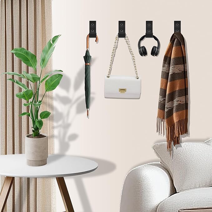 OHIYO 6 PCS Heavy Duty Folding Wall Hooks, Sturdy Black Wall Mounted Hooks for Coats, Towels, Backpacks, Bags, Space Saving Wave Design for Living Room, Bedroom Organization