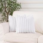 NiNi ALL Faux Fur Plush Throw Pillow Covers White 22x22 Inch Set of 2 Decorative Soft Plush Striped Couch Pillow Cover for Sofa Cushion Cases for Couch Bed Home Decor