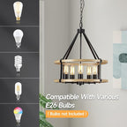 5-Light Farmhouse Chandelier, 17.7 Inch Rustic Black and Vintage Wood Finish Chandeliers for Dining Room Light Fixture, Adjustable Height Hanging Light for Kitchen Island, Entryway, Living Room