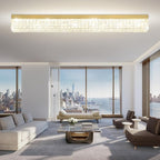 L48 Rectangular Chandelier Flush Mount Rectangle Chandelier Modern K9 Crystal Chandeliers Light Fixture for Dining Room Bedroom Bar Gold Crystal Ceiling Lights