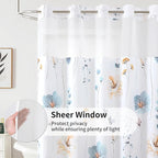 QiyI Flower Shower Curtain with Snap in Liner, Blue Beige Watercolor Floral Cloth Bath Curtains, No Hook Shower Curtains with Mesh Top Window, Fabric Waterproof Bathroom Curtain Set, 72 x 81 Inch
