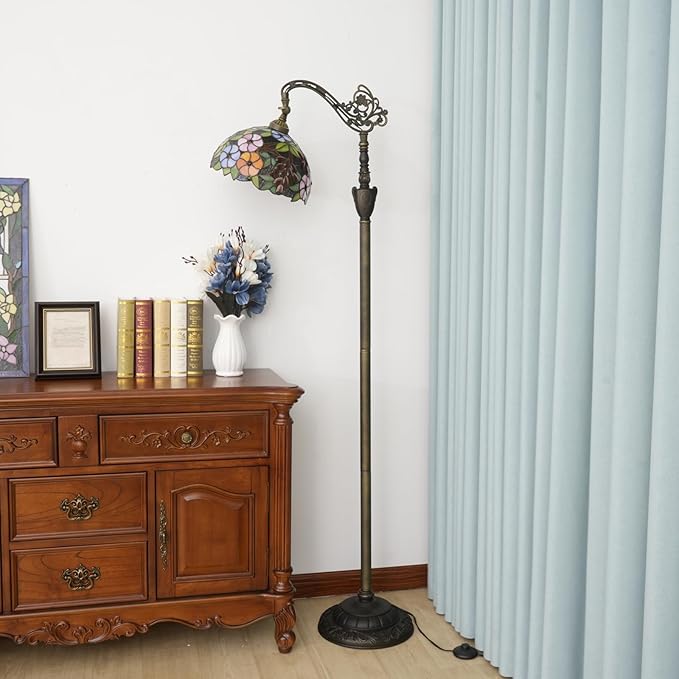 Tiffany Floor Lamp 12 Inch Stained Glass Lamp Purple Retro Handcrafted Adjustable Reading Lamp Suitable For Bedside Bedroom Living Room Office Tiffany Style Antique Home Decoration Art (Grape Flower)