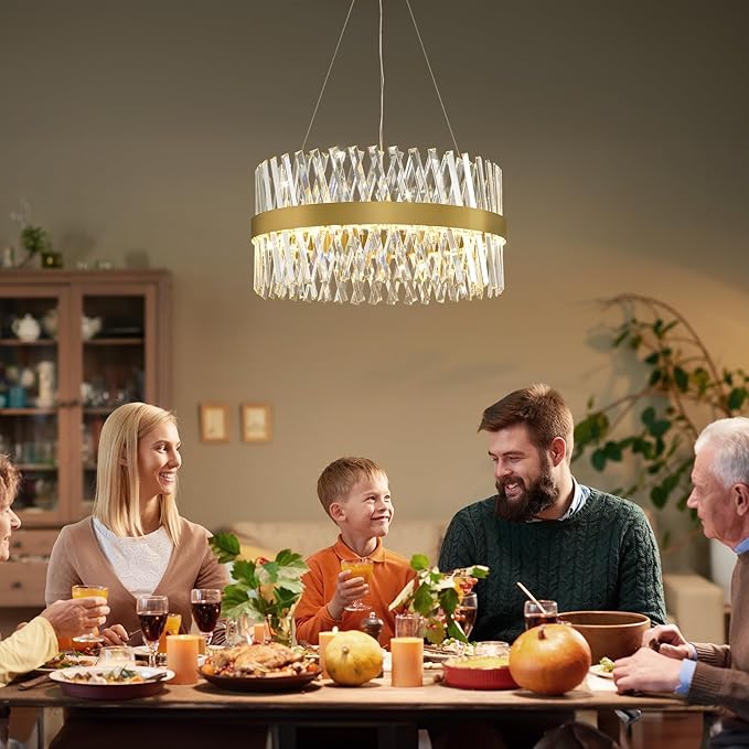 Modern Crystal Chandeliers, Crystal Chandelier for Dining Room, 24 Inch Round Gold Chandelier. Suitable for Living Rooms, Kitchens, bedrooms, and Entrance Halls. Elegant Chandeliers.