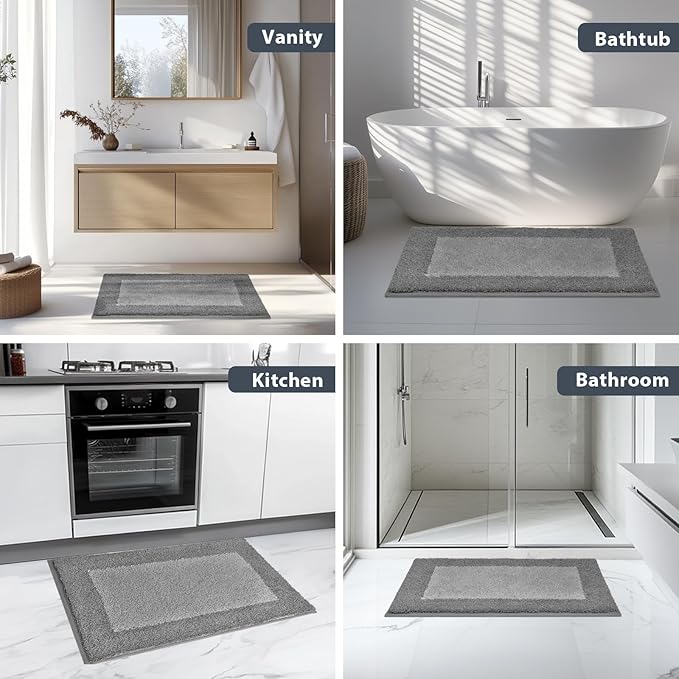 Bathroom Rugs 24" x 36", Non-Slip Extra Soft Absorbent Bath Rugs, Machine Washable Quick Dry Bath Mats for Bathroom Floor, Shower, Bathtub and Sink, Grey & Dark Grey