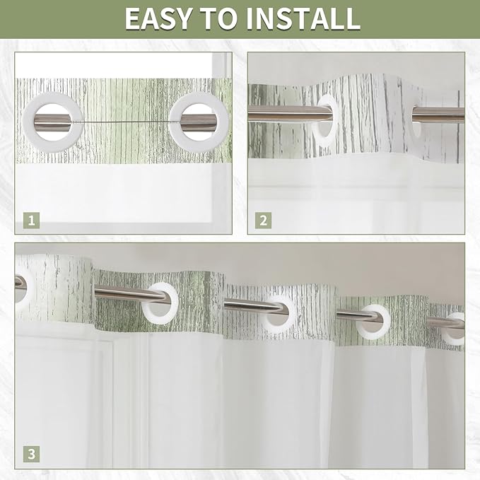 Muuyi Sage Green Watercolor Floral Shower Curtain,No Hook Shower Curtain,Polyester Shower Curtains with Snap in Fabric,Sheer Top Window for Bathroom Decor,Waterproof & Washable,72W x 75L Inch