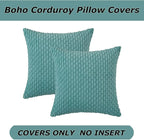 Kevin Textile Throw Pillow Covers Soft Corduroy Decorative Set of 2 Boho Striped Pillow Covers Pillowcases Farmhouse Home Decor for Couch Bed Sofa Living Room 24x24 Inch Aqua Green