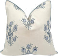“The Mary” Periwinkle Floral Block Print Pillow Cover – Blue and Off-White Decorative Throw Pillow Cover – Grandmillennial Home Decor, 19" x 19"