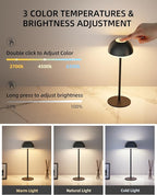 Cordless Table Lamp, Rechargeable, Touch control, 3 Color Temperature, Stepless Dimming, LED Memory Function, Portable, Battery Operated Lamp for Bedroom Restaurant Dinning Kitchen Bedside Nightstand