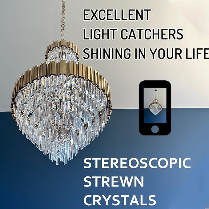 Foyer Chandeliers for High Ceilings Gold Chandelier Light Fixture Crystal Chandeliers for Dining Room Extra Long Modern Chandelier for Living Room Bedroom Entrance Stairway Empire