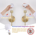 Fabric Wall Sconce Battery Operated Set of 2, Rechargeable Wall Lights with 5000mAh RGB Dimmable Bulb, 12 Colors Wall Sconces for Bedroom Living Room, Gold