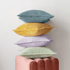 MIULEE Decorative Throw Pillow Covers for Couch Bed Livingroom 18x18 Inch Set of 2 Purple Boho Accent Throw Pllows Broadside Striped Patchwork Soft Corduroy Pillowcases
