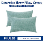 MIULEE Pack of 2 Couch Throw Pillow Covers 12x20 Inch Soft Aqua Green Chenille Pillow Covers for Sofa Living Room Solid Dyed Pillow Cases