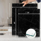 Glass Cutting Board 16"x12": Tempered Glass Kitchen Counter Protector - Durable- Scratch-Resistant, Heat-Proof - Design 1 - Black Marble Effect
