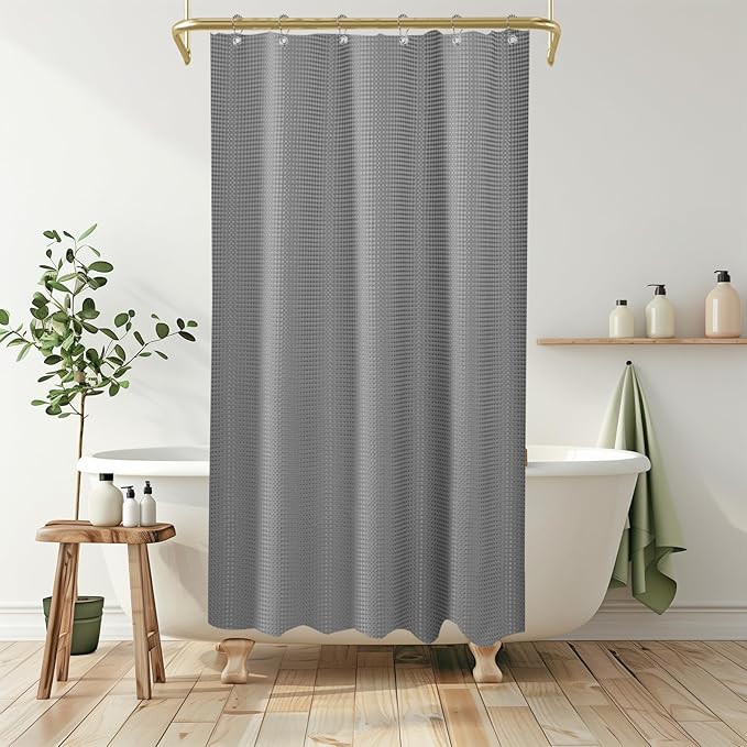 Boho Shower Curtain Set, Waterproof Fabric Shower Curtains, Luxury Hotel Style, Waffle Texture, Heavy Duty, Extra Long Bath Curtain, No Hook, Bathroom Decor, 72x36 Inch, Grey