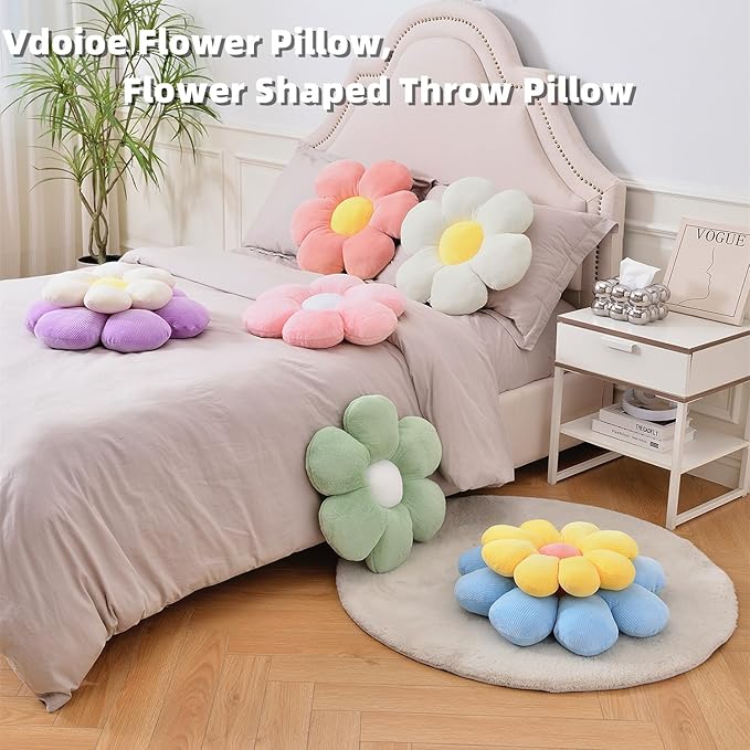 Flower Shaped Throw Pillow - Plush Purple Flower Petal Pillow, 15.75" Seating Cushion for Home Decor