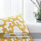 HWY 50 Mustard Yellow Decorative Throw Pillow Covers 18x18 Inch (1 Piece), Embroidered Cotton Farmhouse Cushion Cover Pillow Case for Sofa Couch Living Room Bed, Geometric