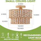 Boho Light Fixtures 2-Tone Rattan Ceiling Light Handwoven Drum Lamp Shade Flush Mount Ceiling Light Wooden Canopy Small Chandelier for Hallway Entryway Bedroom Kitchen Nursery Lights