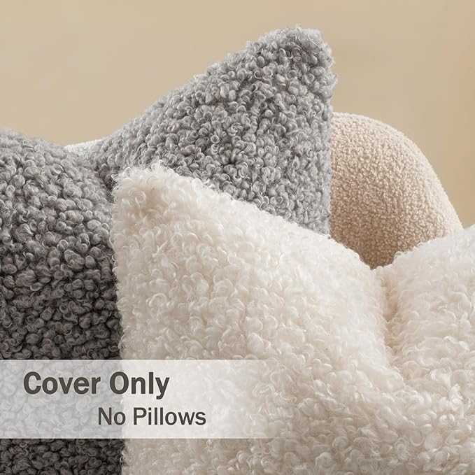 MIULEE Pack of 2 Throw Pillow Covers 18x18 Inch Neutral Gray Faux Fur Decorative Sherpa Pillow Covers Fuzzy Accent Soft Sheepskin Fleece Cushion Cases for Boho Home Decor Couch Living Room Bed