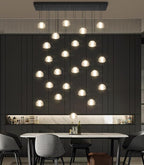 24-Lights Modern Rectangular Crystal Chandelier LED Raindrop Ceiling Pendant Light Crystal Lighting Fixture for Living Room Hotel Staircase Hallway Foyer Entryway Bedroom Black