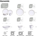 Eur-Nordic Shape Raising Rim 20pc Dinnerware Set, Matte White with Speckle Effect