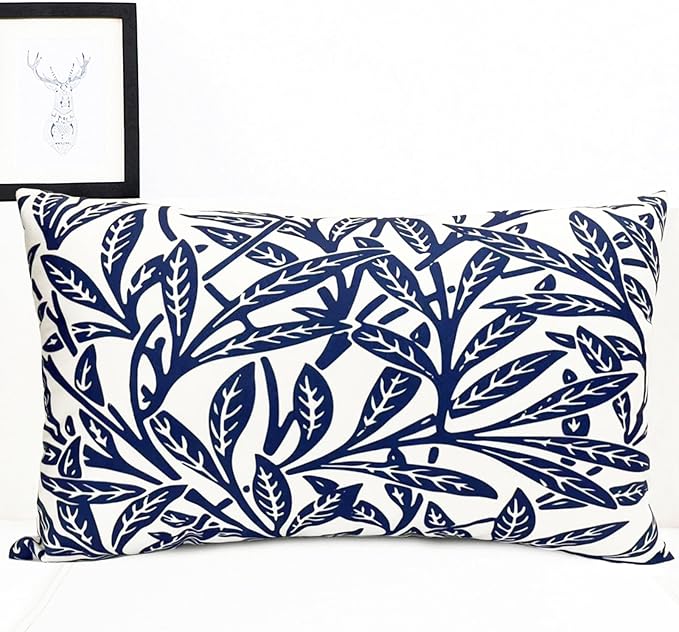 Decorative Throw Pillow Covers Set of 2 Blue Pillow Covers 12x20 inch Soft Short Plush Floral Throw Pillow Cases Square Farmhouse Outdoor Pillow Covers for Couch Sofa Bedroom Living Room