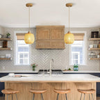 Bamboo Pendant Light Fixture, 2-Light Handmade Woven Pendant Lighting, with Adjustable Rustic Basket, for Kitchen Island Farmhouse Dining Room Living Room, ETL Listed