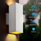 wowlite Modern Porch Lights Outdoor Wall Sconce, White Dust to Dawn Outdoor Lights, 13" Waterproof Square Exterior Lighting Fixtures, Aluminum Up and Down Light for House Garage Front Door, ETL Listed