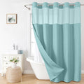 No Hooks Needed Linen Textured Shower Curtain with Snap-in Fabric Liner Set,Hotel Luxury Decor Waterproof Shower Curtains for Bathroom with Mesh Top Window,Washable,71Wx74H,Teal