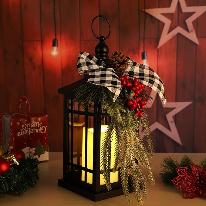 Christmas Decorations Christmas Lantern, Christmas Decorative Candle Lantern, 14 Inch Outdoor Candle Lantern Indoor Home Table Fireplace Farmhouse Decorations, Holiday Xmas Gifts