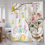 Happy Easter Bunny Cat Shower Curtain Spring Easter Eggs Shower Curtains for Bathroom Waterproof Polyester Fabric Bathroom Curtain 72 x 72 Inch with 12 Plastic Hooks