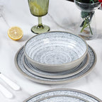 Melamine Dinnerware Sets 12 PCS - Service for 4 Plates & Bowls Sets Dishwasher Top-Shelf Safe, BPA Free Dinner Dishes Set for Everyday Use-Granite Pattern Gray
