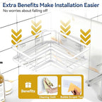 YASONIC Corner Shower Caddy Organizer, 3-Pack Adhesive Rustproof Stainless Steel Shower Shelves with Soap Holder, No Drilling Shower Storage Rack for Family Renters Bathroom, White