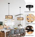 17.7" Farmhouse Rattan Chandelier, 4-Light Large Bohemian Pendant Hanging Light Fixture, Hand Woven Boho Chandelier for Dining Room, Living Room, Kitchen Island, Bedroom, Hallway, Foyer