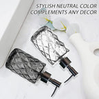 11oz Glass Soap Dispenser with Plastic Pump, Clear & Black Diamond Design Refillable Hand Soap Dispenser for Hand Wash and Dish Wash for Dishwashing Liquid, Lotion Shower Gel