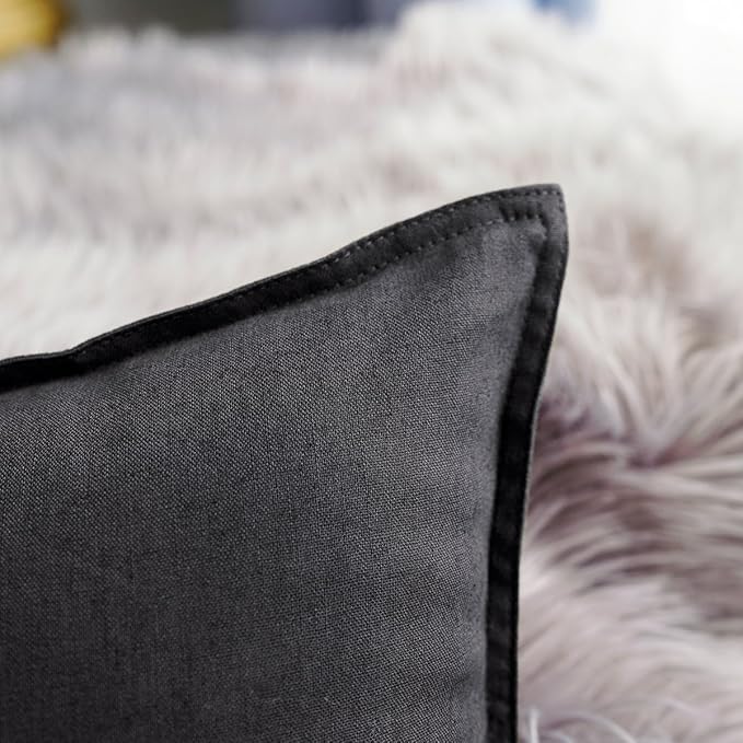 Jeanerlor Natural Cotton Linen Decorative Lumbar Throw Pillow Case Dark Grey Cushion Cover with Twin Needles Stitch on Edge,for Office/Coffee Shop 12"x20" 2 pack