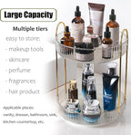 Rotating Makeup Organizer Countertop 2 Tier Lazy Susan Trays Clear Skincare Perfume Storage for Bathroom Counter Vanity, Transparent
