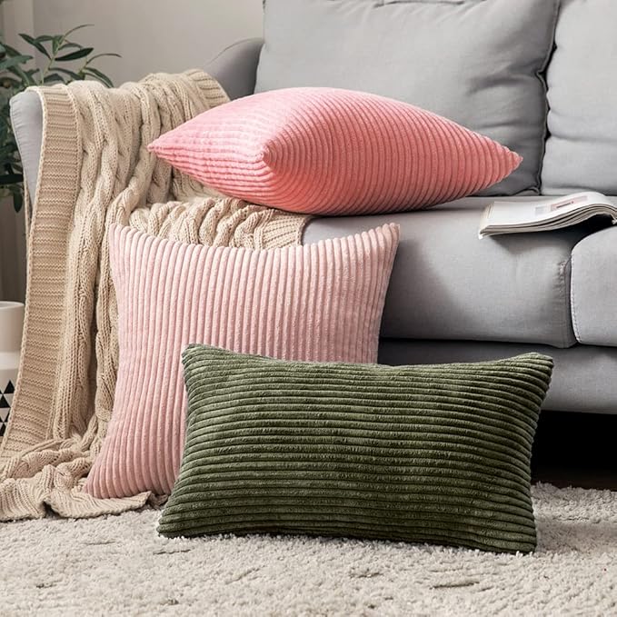MIULEE Pack of 2 Pillow Covers Soft Soild Decorative Throw Pillow Covers Set Cushion Cases Pillowcases for Sofa Bedroom Car 12 x 20 Inch 30 x 50 Cm Olive Green